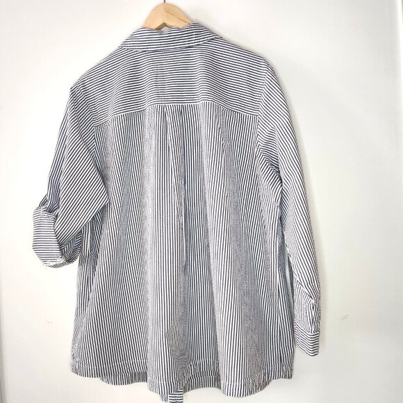 Joan Rivers 2X Striped Cotton Button-Down Shirt with Pockets - Picture 2 of 6